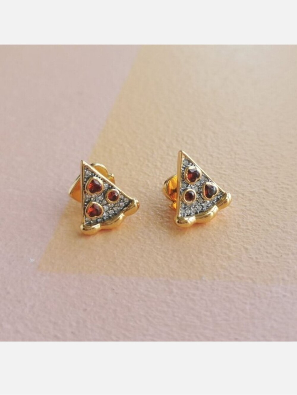 kate spade Gold Pizza Slice Stud Earrings with Pink Accents - Picture 3 of 4